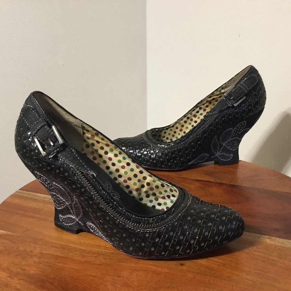 Vintage Kenzie Black Floral Wedge Size 8.5 - Picture 5 of 11